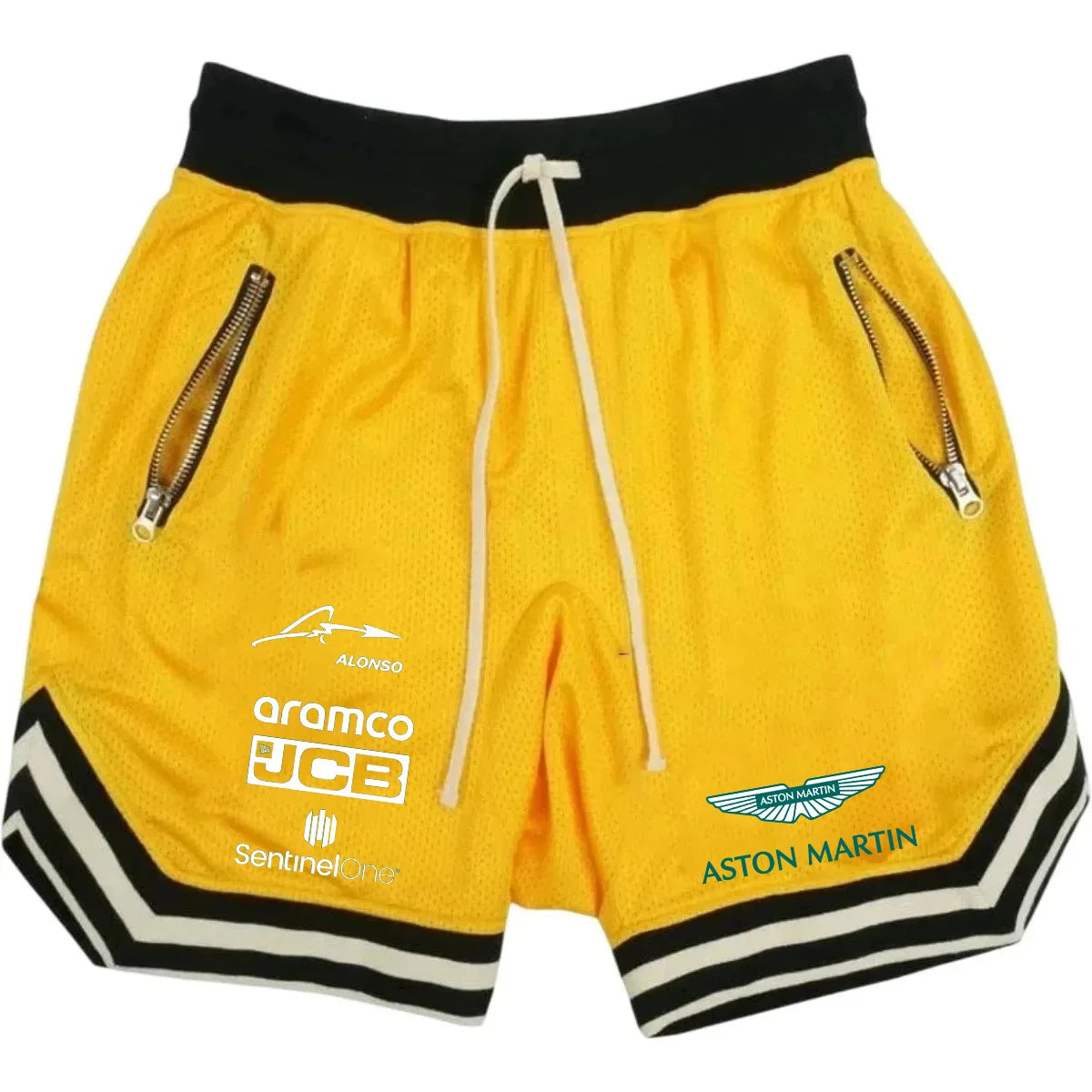 New Aston Martin Men's Slim-Fit Shorts - Single-Color Design, Comfortable and Breathable, with High-Quality Elastic Waist. Fast