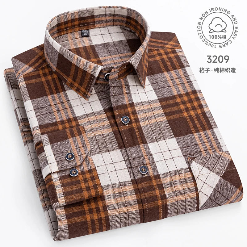 Cotton Plaid Casual Long Sleeve Shirts For Man M-11XL Plus Size Winter Warm Flannel Chic Clothes Business Smart Dress Shirts Top