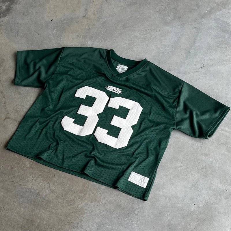 Streetwear Y2K Jersey T-shirt Men Women American Style Letter Printed Hip Hop Short-sleeved T Shirt Harajuku Trend Couple Tops