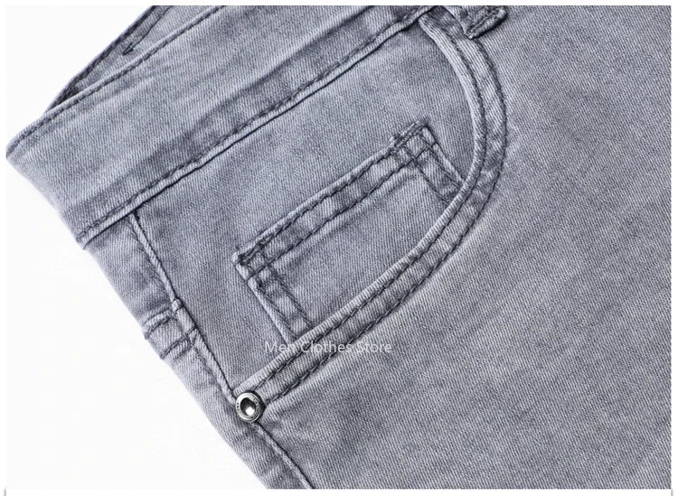 2026 Summer Thin Men's Cotton Jeans New Fashion Gray Elastic Straight Business Casual Pants Comfortable Brand Trousers