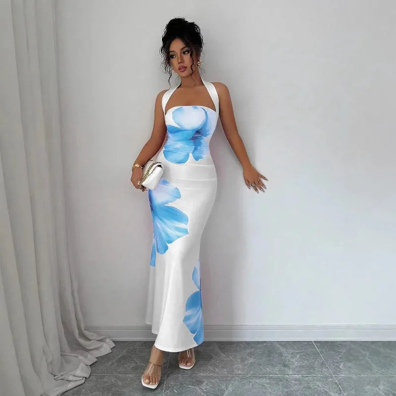 Women's Clothing Popular Long Dress Neck Halter Long Dress Hip Print Dress Birthday Dress for Women Summer Dress Mini