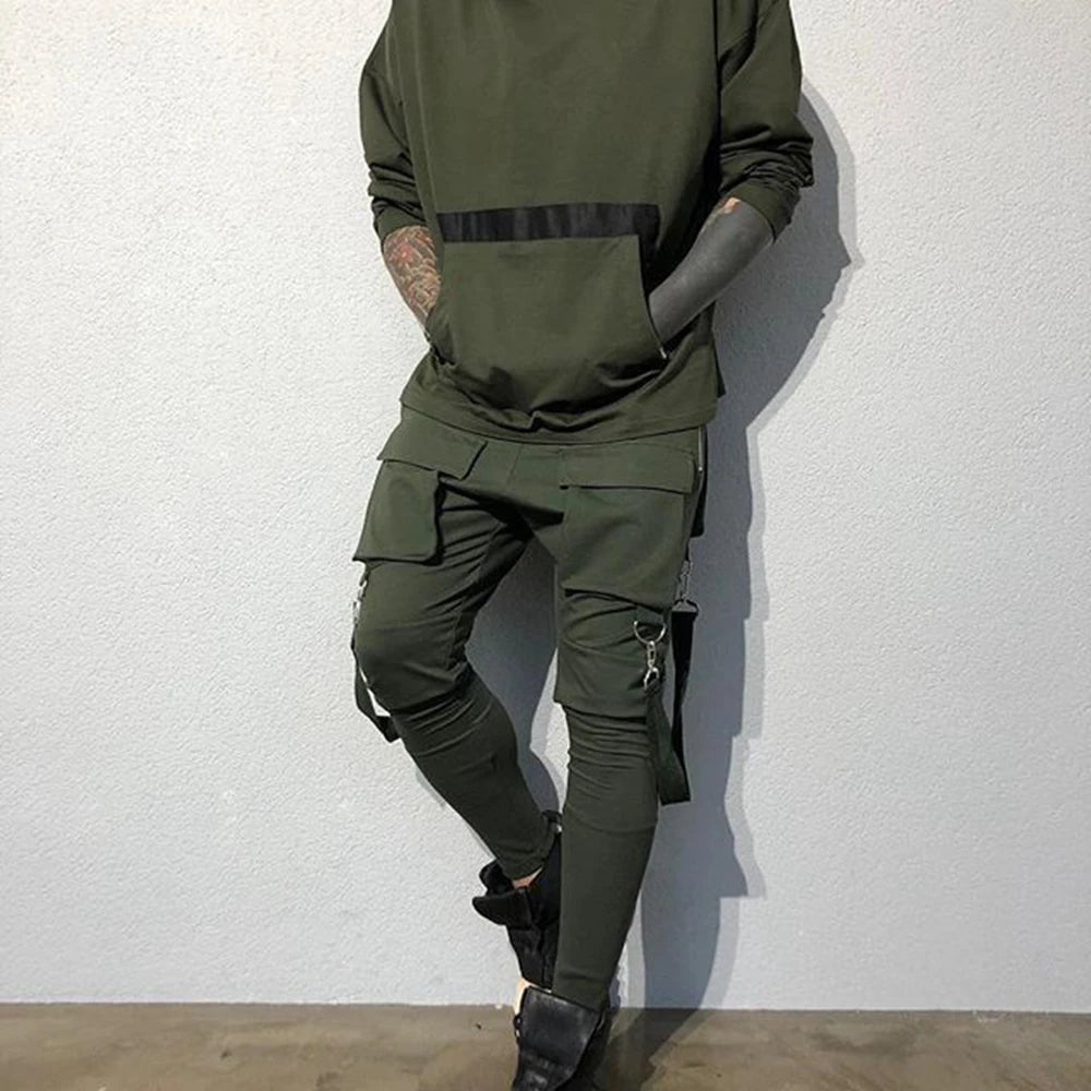 Mens Cotton Sweatpants Hip Hop Joggers Streetwear Casual Slim Sport Trousers Training Workout Fitness Big Pockets Cargo Pants