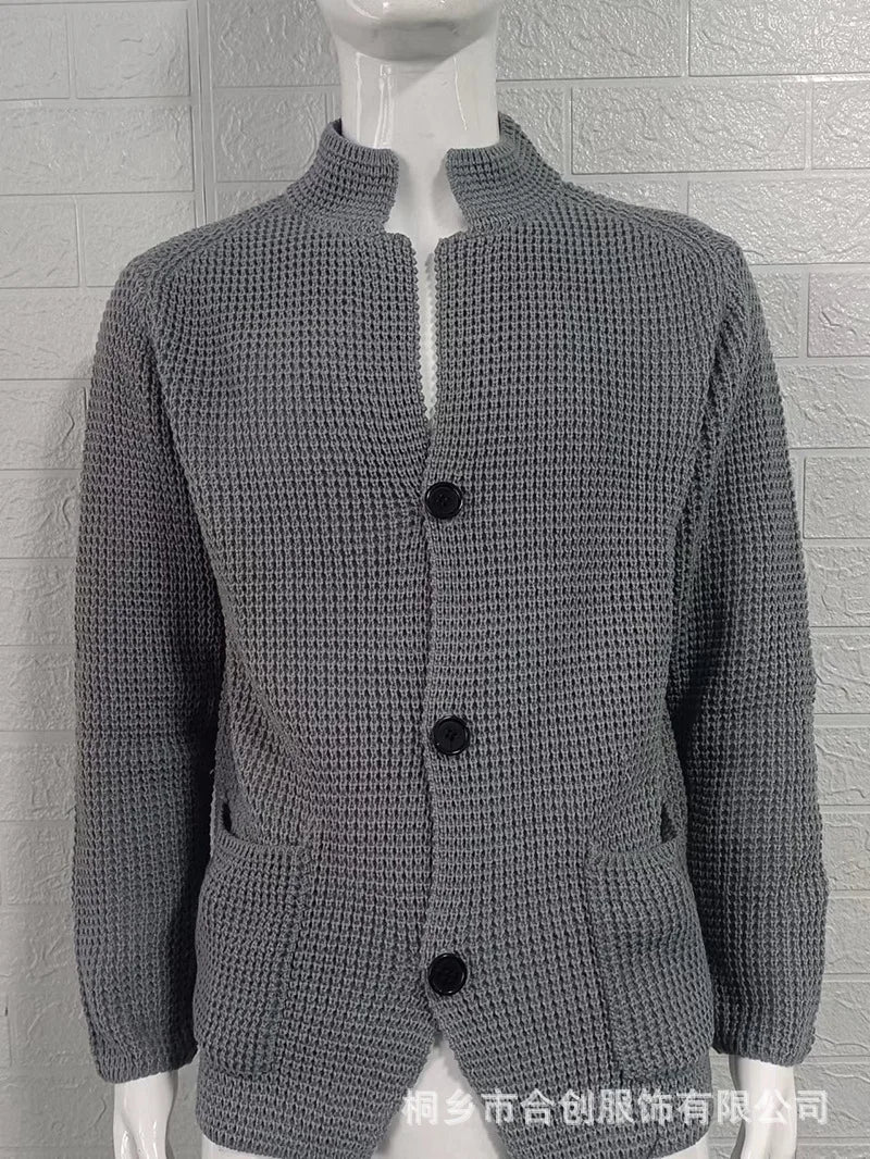 Men's Sweater Slim Fit Stand Collar Knit Cardigan Jackets Spring Autumn Large Size Men Fashion Solid Color Outerwear & Coats