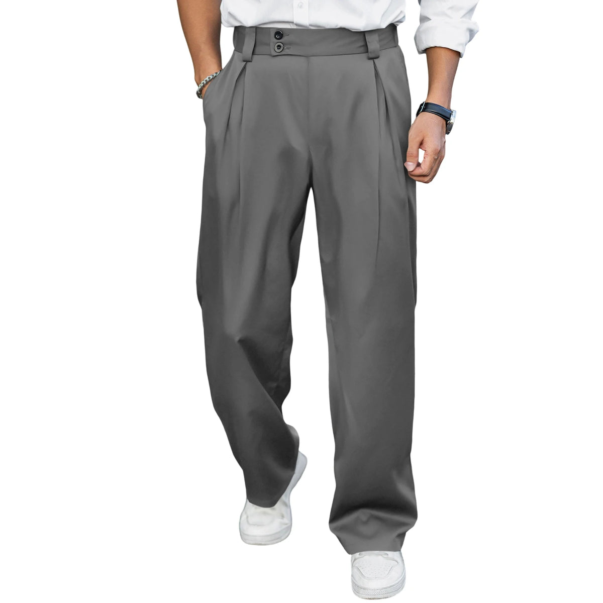 Men’s Wide Leg Dress Pants High Waist Pleated Front Long Pants Casual Business Pants
