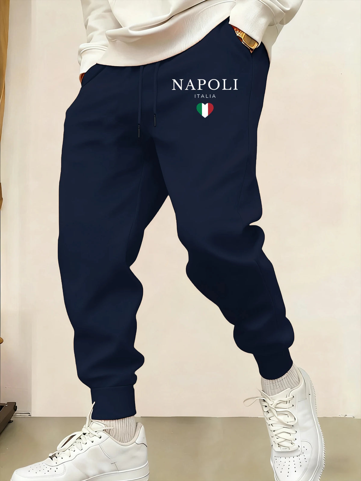 Napoli Italia Letter And Flag  Print Man Sweatpant Pocket Fleece Pant Casual Warm Trouser Autumn Fashion Sports Sweatpants Pants