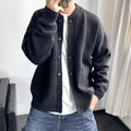 Thickened Knitted Cardigan Men's New Autumn Winter Trendy Crew Neck Sweater korean Pure Color Simple Design Cool Youth Sweater