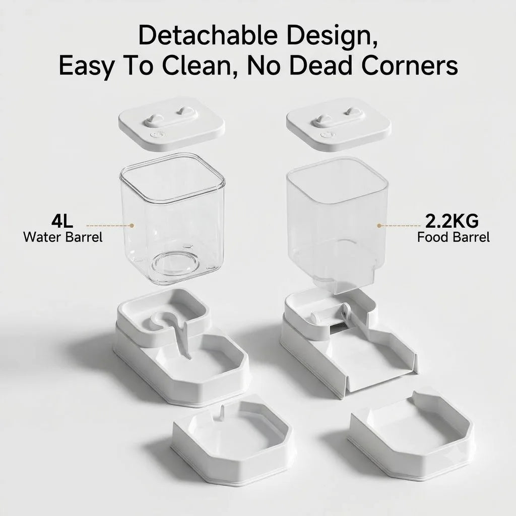 2 in 1 Gravity Pet Feeder Water Dispenser 2.2KG 4L Large Capacity Automatic Refill Bowl For Cats Small Dogs