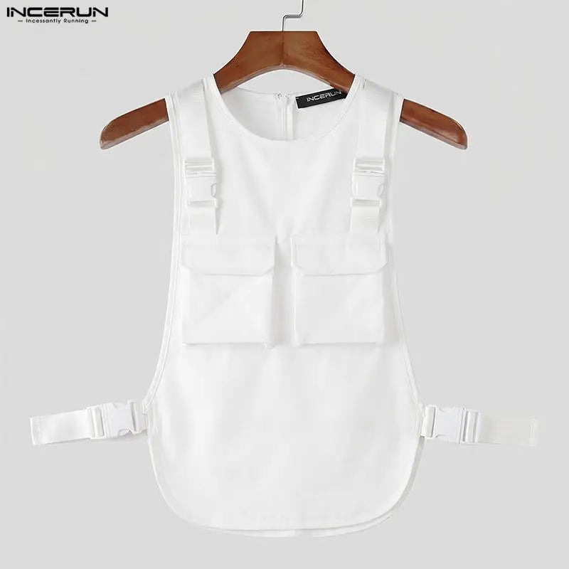 INCERUN Men's Tank Tops Solid Color O-neck Sleeveless Pockets Male Vests Summer Streetwear Loose 2026 Fashion Casual Men Clothes