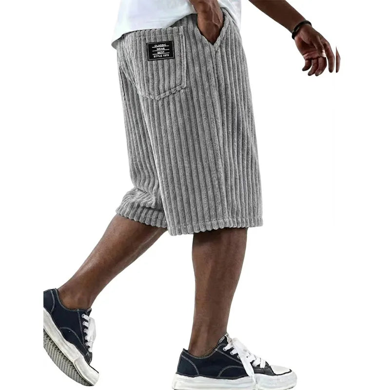 2026 Summer Casual Mens Corduroy Shorts Solid Bottoms Vintage Striped Textured Pants Men Daily Leisure Loose Straight Short