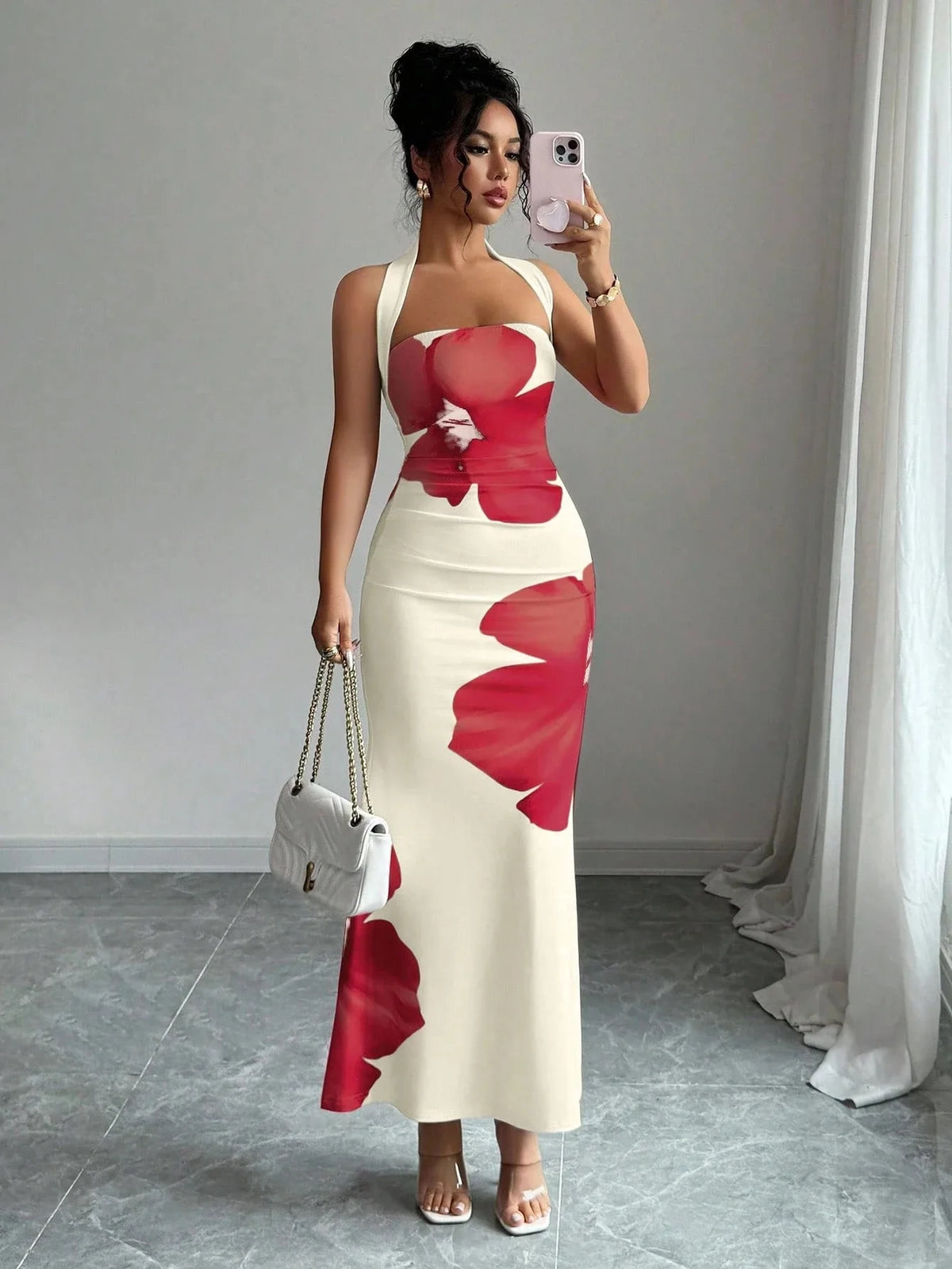 Women's Clothing Popular Long Dress Neck Halter Long Dress Hip Print Dress Birthday Dress for Women Summer Dress Mini