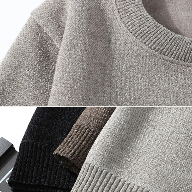 Lightweight Fleece Lined Thickened Sweater Men's Long Sleeve Knit Pullover Sweater Autumn Winter Thermal Warm Classic Sweater