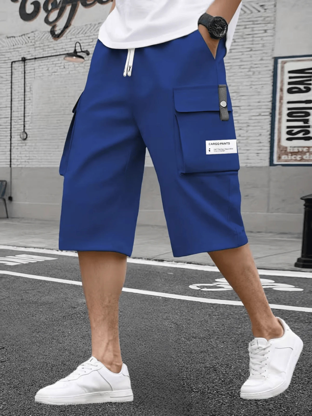 Men's Spring Summer Autumn Three Seasons Seven Inch Work Trousers with Large Capacity Pockets Fashionable Casual