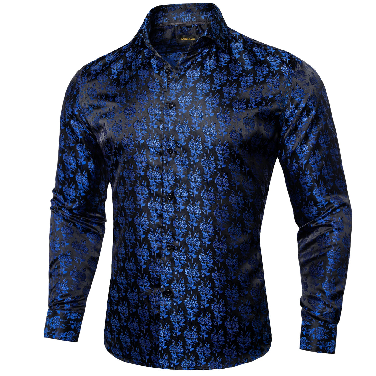 Brand New Men's Royal Blue Business Shirts Luxury Fashion Paisley Long Sleeve Turn-Down Collar Social Shirt Male Casual Blouse