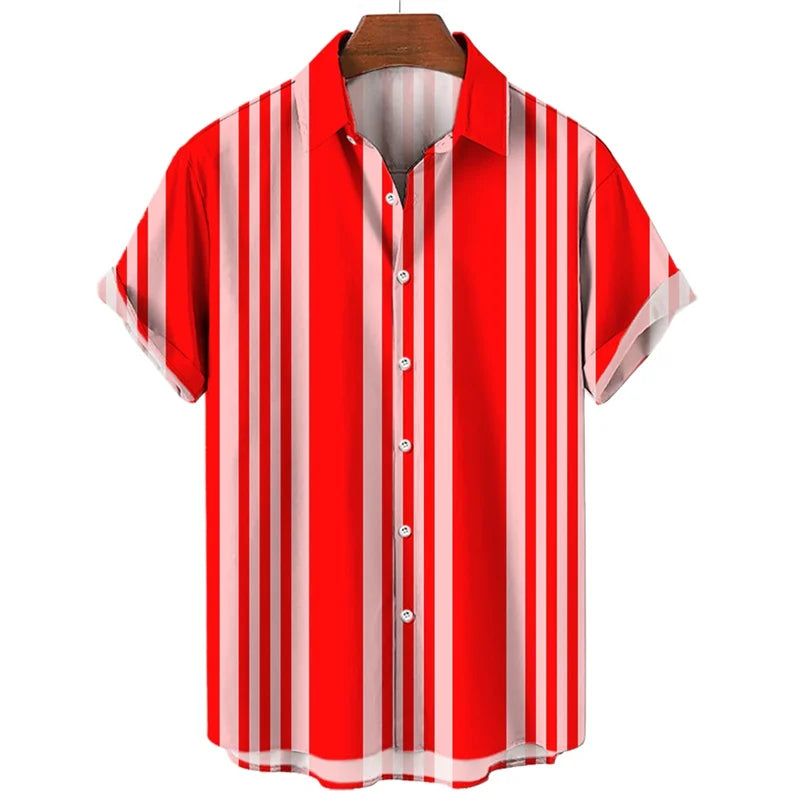 Mens Hawaiian 3d Stripe Print Shirt Harajuku Summer Fashion Short Sleeves Casual Beach Vacation Button Loose Aloha Shirts