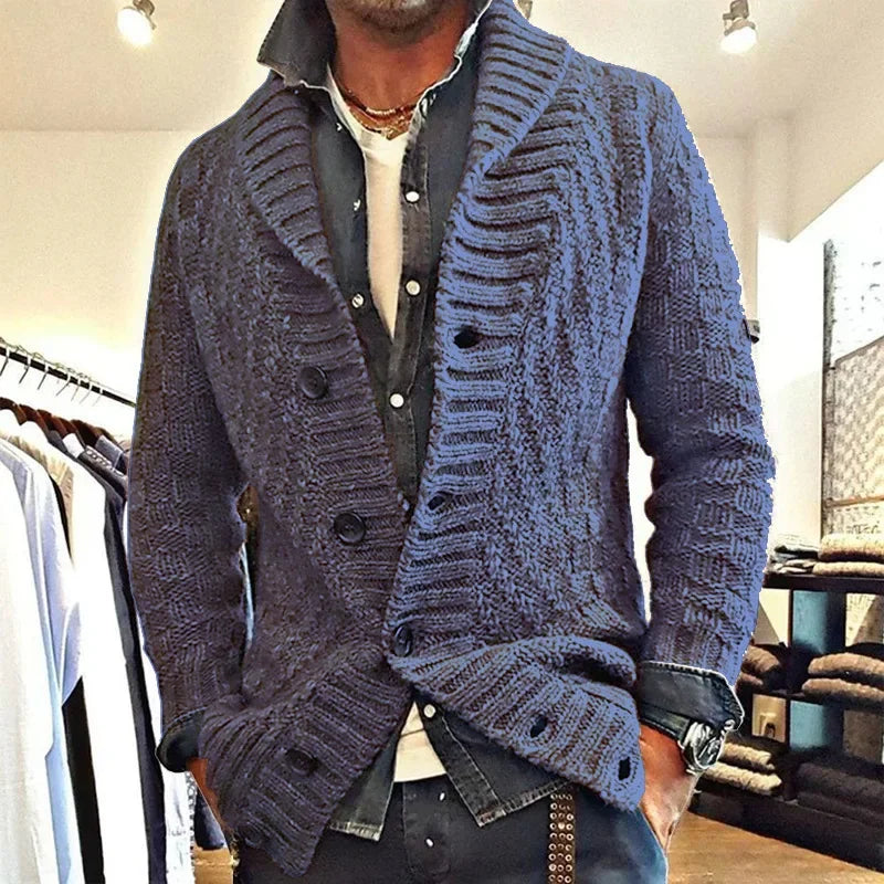 New Style Solid Color Sweater for Men in Autumn and Winter 2024, Retro Lapel, Knitted Long-sleeved Cardigan Sweater Coat S-3XL