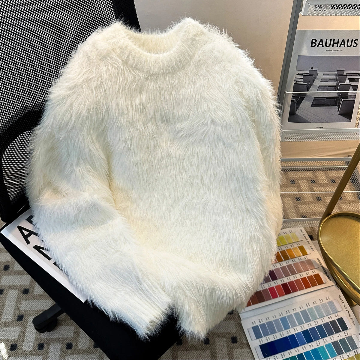 Heavyweight  Fur Knit Sweater Unisex Loose Thickened  Color Warmth Autumn Winter Men's Women's Casual Fashion