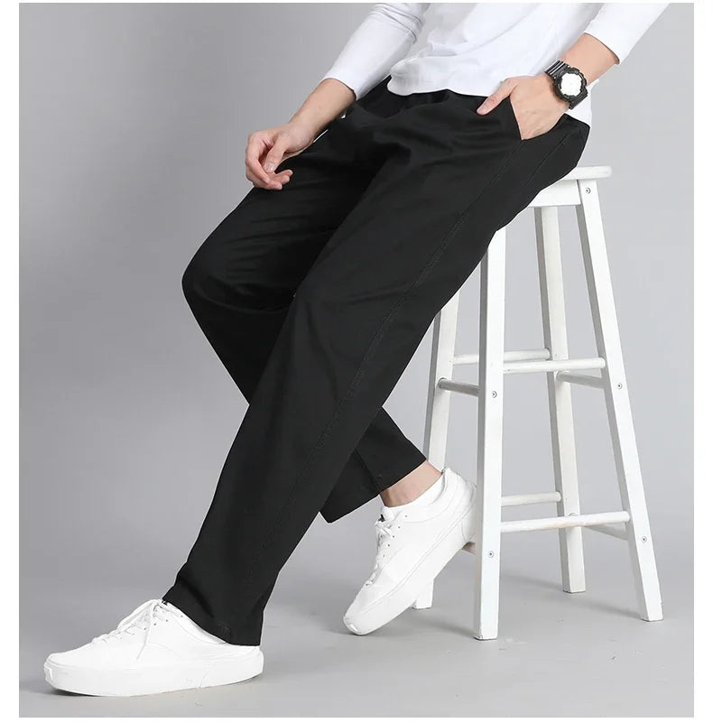 Big Size Mens Casual Pants Relaxed Fit Cotton Trousers Elastic Waist Drawstring Sweatpants Mens Jogger Pants Summer Spring