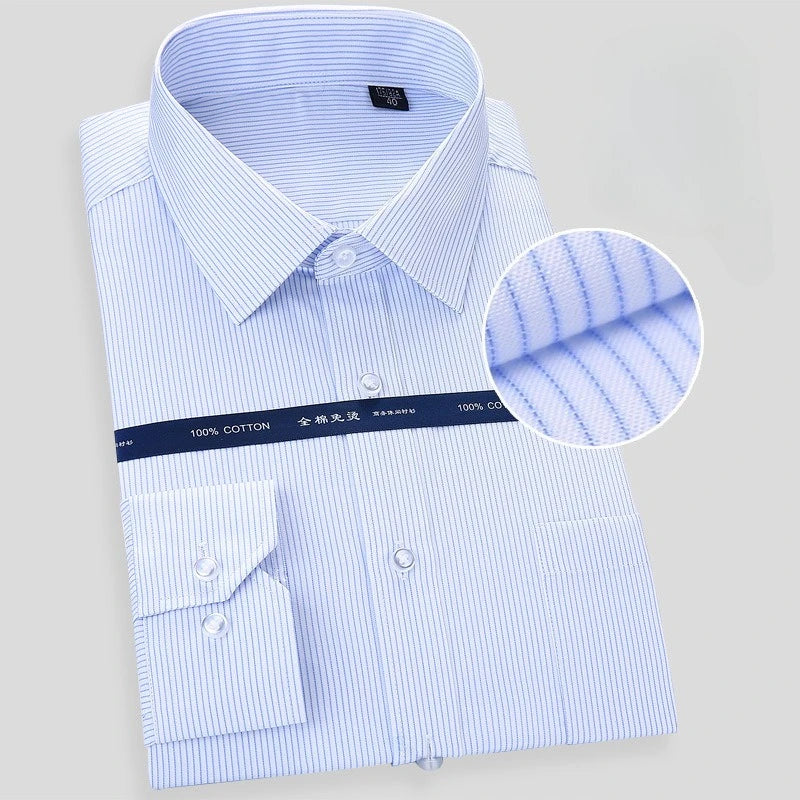 Office Men Shirt 100% Cotton Oversized Button Up Shirt  Anti-wrinkle Longsleeve Shirt for Men White Business Slim Fit Shirt Men