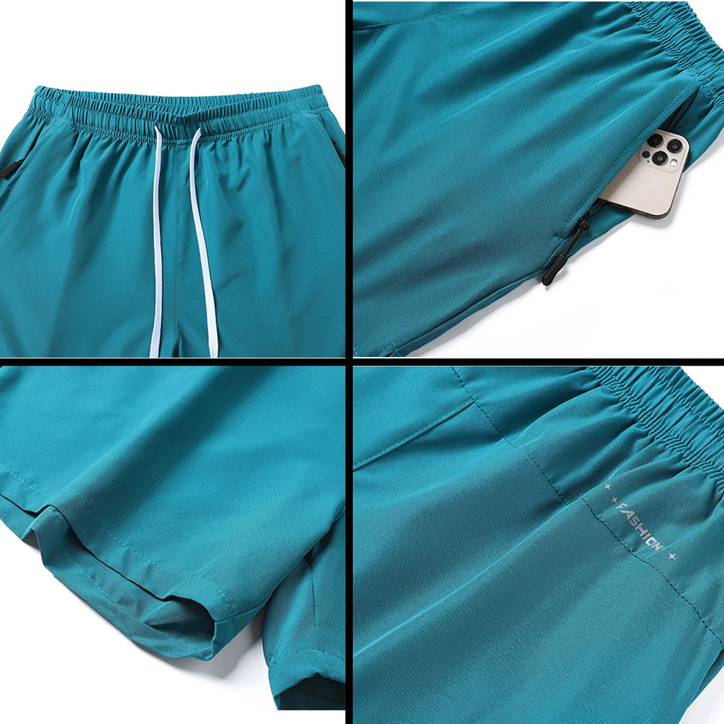 Men's Quick Dry Running Shorts with Drawstring and Zip Pockets - Ideal for Athletic Workouts and Gym Sessions Swim Trunks