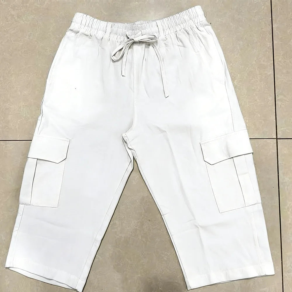 Men Summer Cotton Linen Shorts Retro Multi Pocket Loose Casual Shorts Thin Breathable Outdoor Fishing Travel Beach Short Pants
