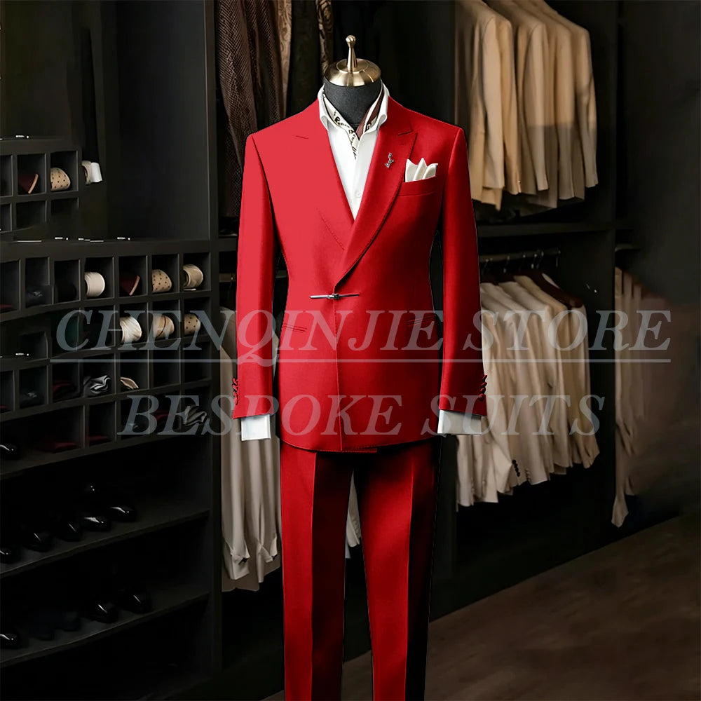 Bespoke White Men's Suits Male Clothing Fashion Wedding Regular Fit 2 Piece Jacket Pants Blazer High Quality Clothing Costume