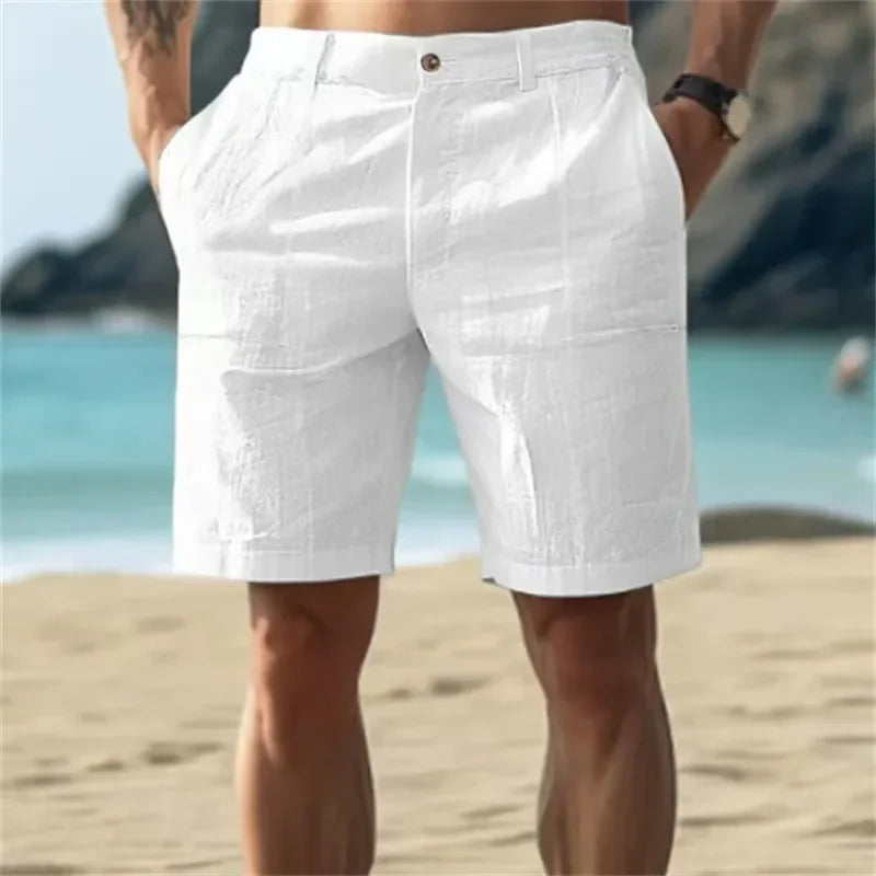 Pure Linen Shorts for Men 2025 Summer New Fashion Solid White Loose Holiday Shorts Man Casual Plus Size Button Fly Short Pants