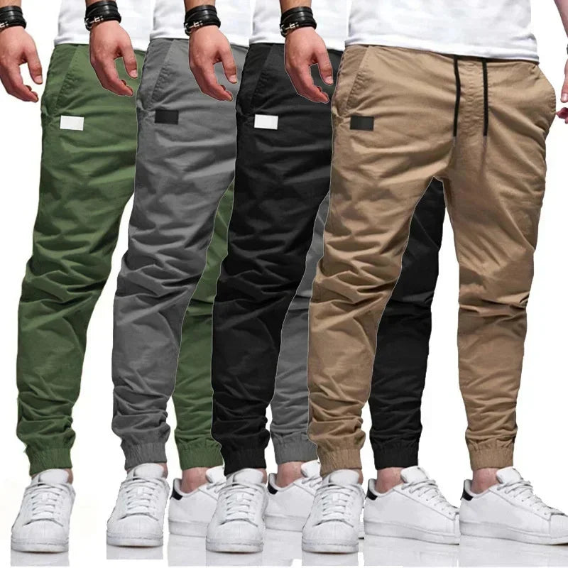 Spring Autumn New Cargo Pants Men's Fashion Sports Cargo Pants Solid Color Sweatpants Joggers Woven Pants Casual Male Trousers