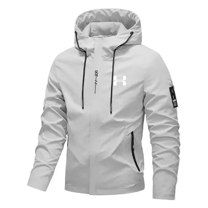 Men's Spring Autumn Streetwear Hooded Jacket 2026 New Casual Zip Up Loose Coat Outdoor Hiking Jogging Activewear Windbreaker