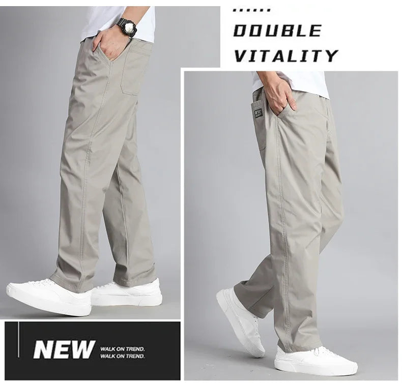 Big Size Mens Casual Pants Relaxed Fit Cotton Trousers Elastic Waist Drawstring Sweatpants Mens Jogger Pants Summer Spring