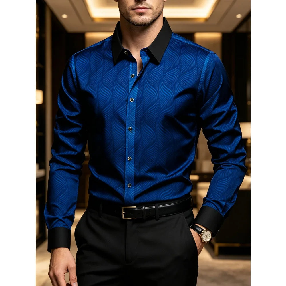 FGKKS Men Shirt Brand New Elegant Fashion European Long Sleeve Smart Casual Elastic Wrinkle-free Male Business Dress Shirts