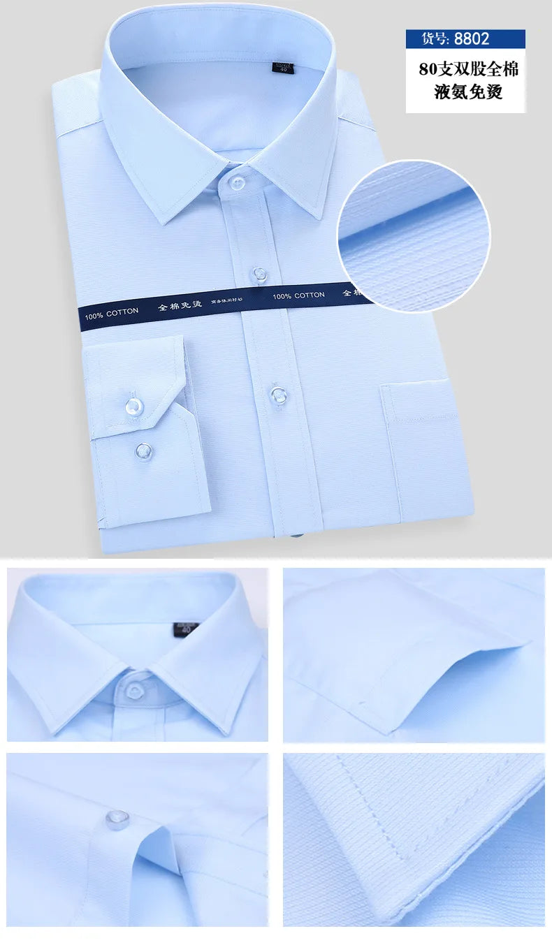 Office Men Shirt 100% Cotton Oversized Button Up Shirt  Anti-wrinkle Longsleeve Shirt for Men White Business Slim Fit Shirt Men