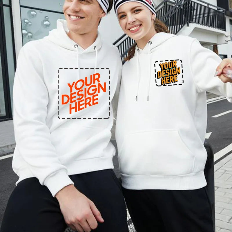 Customized LOGO Sweatshirt Warm Drawstring Men Hoodie for Daily Wear Autumn Winter Solid Color Ribbed Cuff for Daily Wear