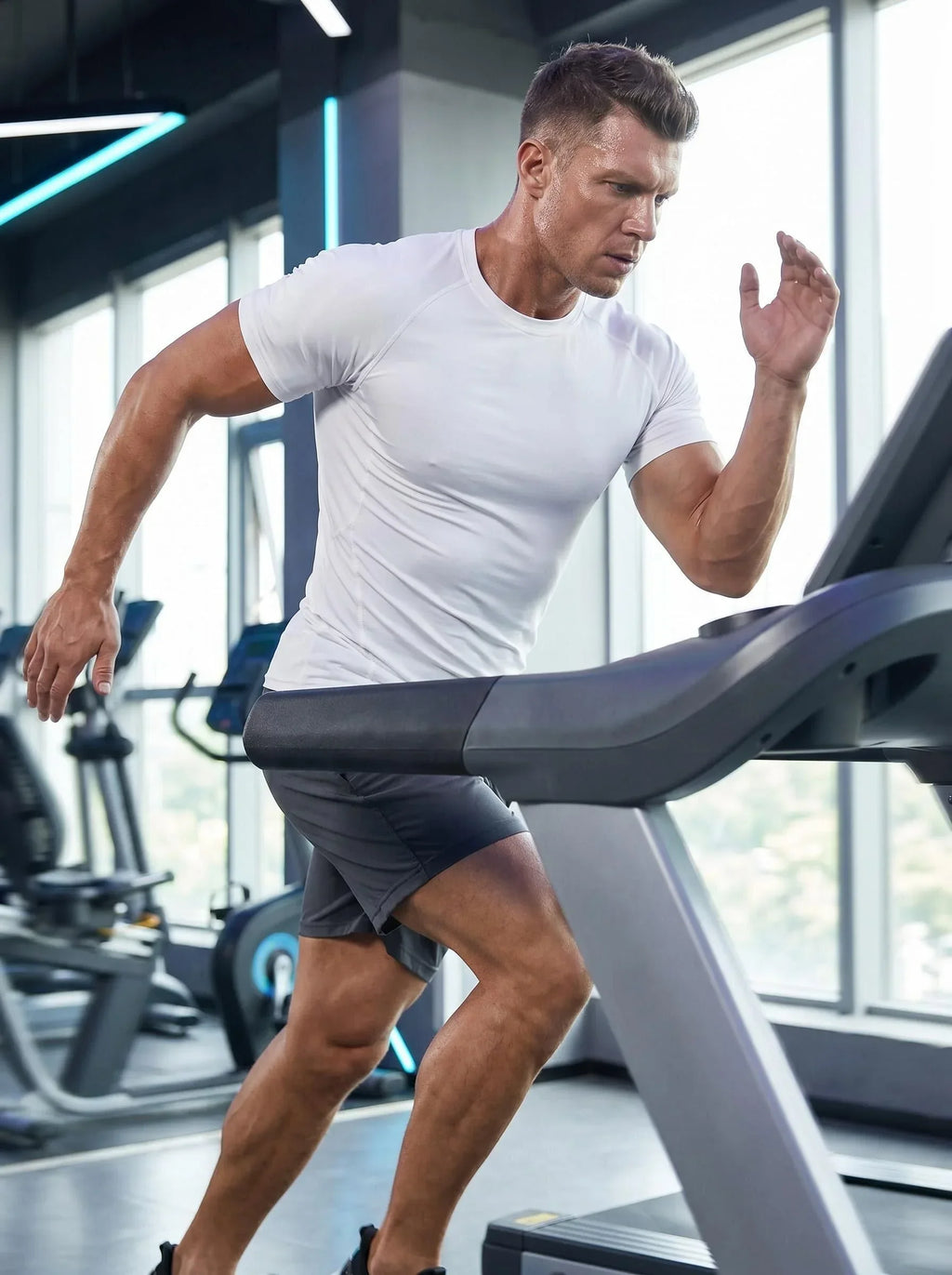 New mens T-shirt fitness short sleeved shirt breathable sweat absorbing quick drying suitable for gym basketball running cycling