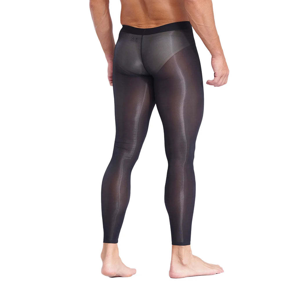 Mens Stretchy Compression Pants Skinny Sweatpants See Through Bulge Pouch Tights Ice Silky Yoga Gym Fitness Leggings Underwear
