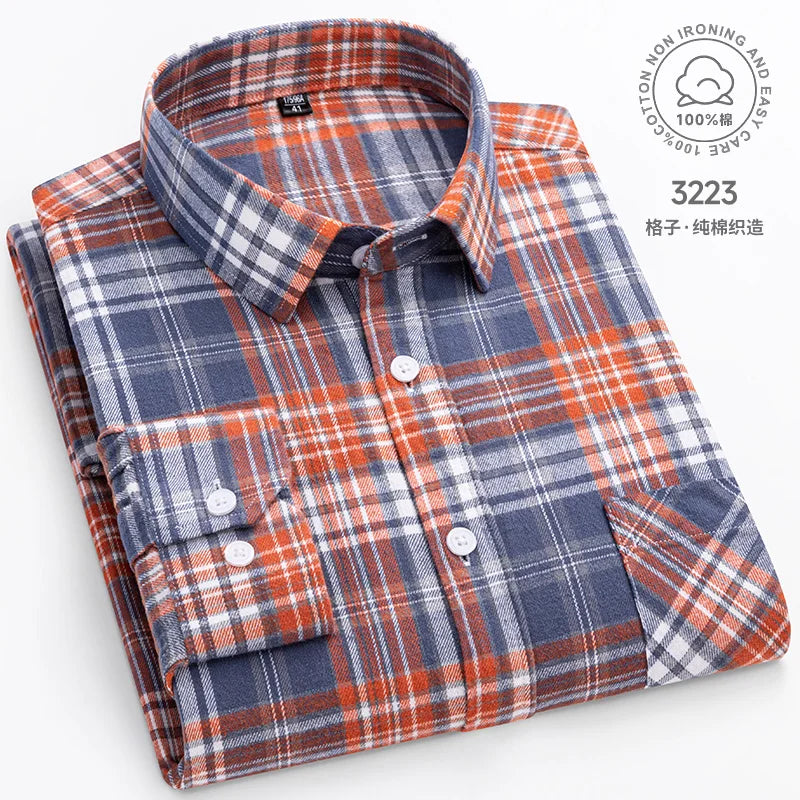Cotton Plaid Casual Long Sleeve Shirts For Man M-11XL Plus Size Winter Warm Flannel Chic Clothes Business Smart Dress Shirts Top