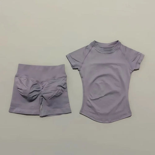 2 Pcs HISTELLO Impact Gym Sets Short Sleeve Seamless Yoga Clothing