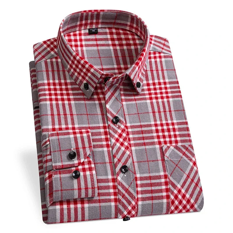 2024 Men  Regular Fit Soft Daily Casual Shirts Clothing Plus size Autumn Winter Fashion New Cotton Flannel Plaid Shirts