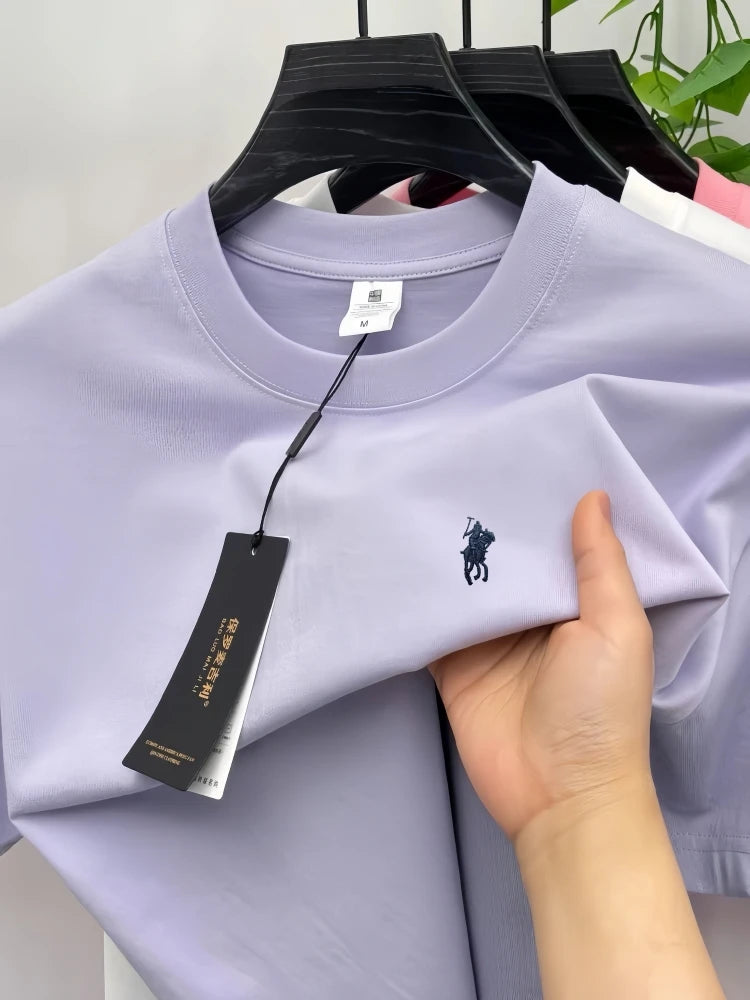 100% pure cotton short sleeve round neck men's T-shirt hot selling luxury brand summer exquisite pony embroidery breathable top