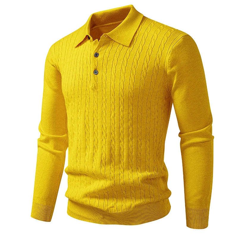 Autumn Mens Polo Sweater V Neck Long Sleeve Knit Button Polos Ribbed Casual Dress Pullover Sweaters Outdoor Winter Streetwear