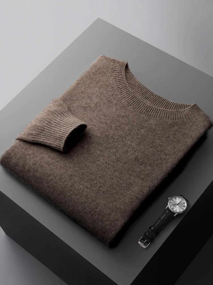 CHICUU Men Basic O-neck Wool Sweater Autumn Winter Long Sleeve Bottom Pullover 100% Merino Wool Knitwear Smart Casual Jumper Top