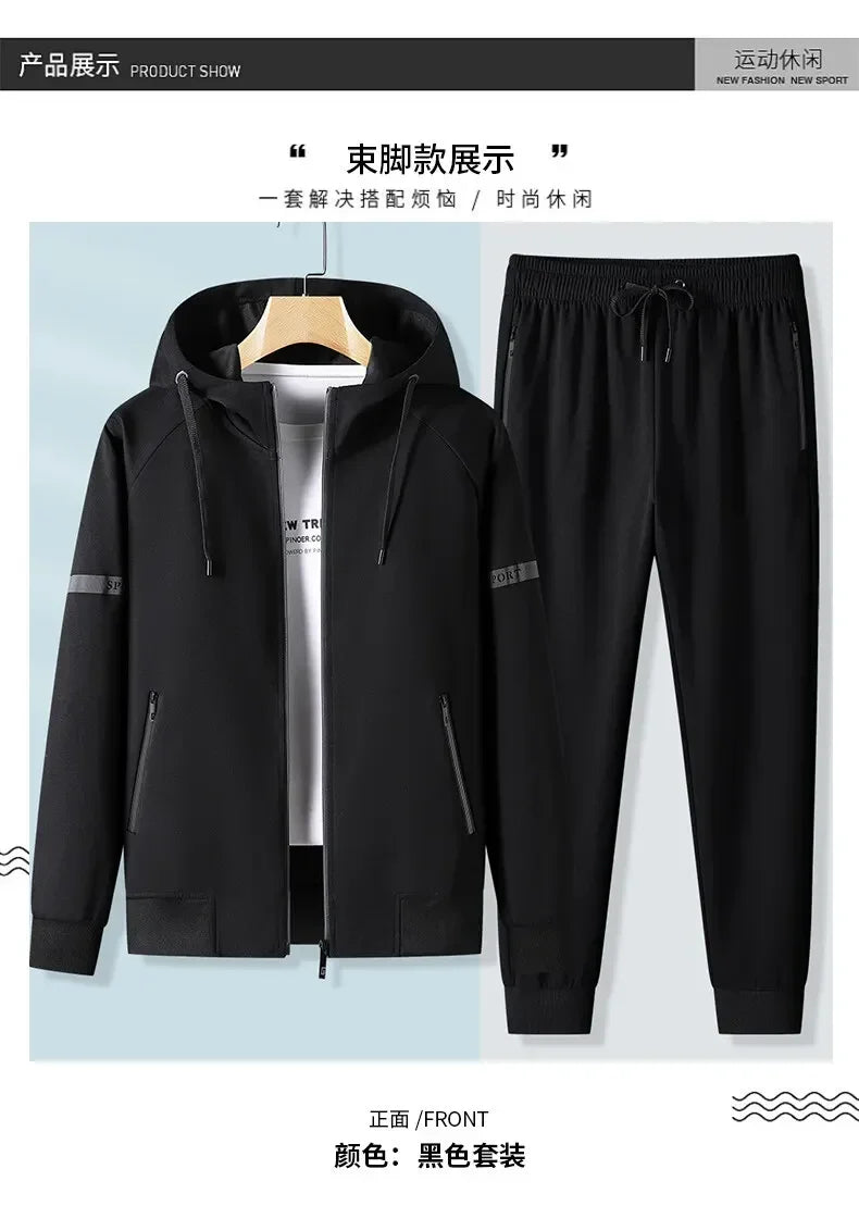 Men Running Sports Tracksuits Sets Hoodies Zipper Outwear Sportwear+Sweatpants Sets Male Workout Sports Outfit Autumn Spring