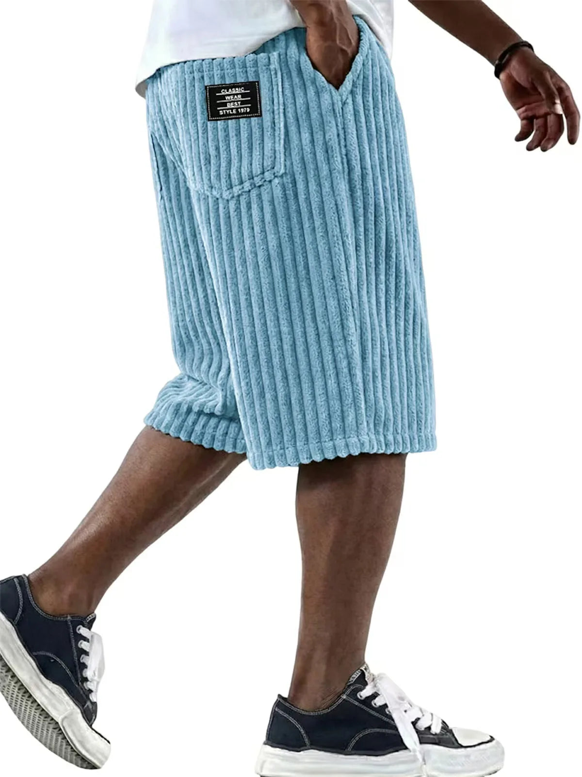 2026 Summer Casual Mens Corduroy Shorts Solid Bottoms Vintage Striped Textured Pants Men Daily Leisure Loose Straight Short