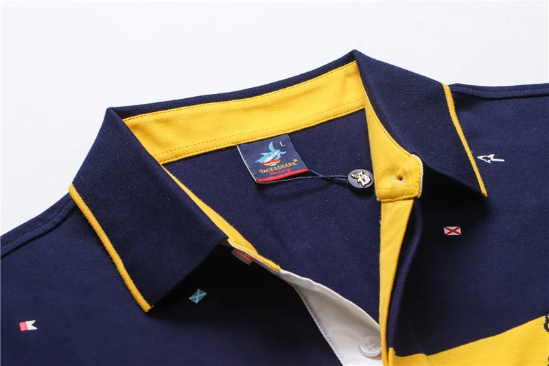 TACE&SHARK Fashion Stripe Shark Embroidery Polo Shirt Summer Men Business Shark Polos Tops Mens Casual Slim Fit Clothing