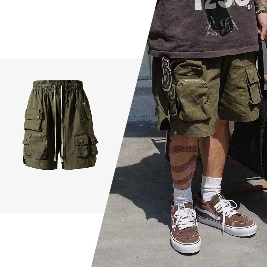 Hip Hop Y2K Streetwear Cargo Shorts Multi Pockets Tactical Fashion Man Shorts Techwear Harajuku Summer Casual Short Pants
