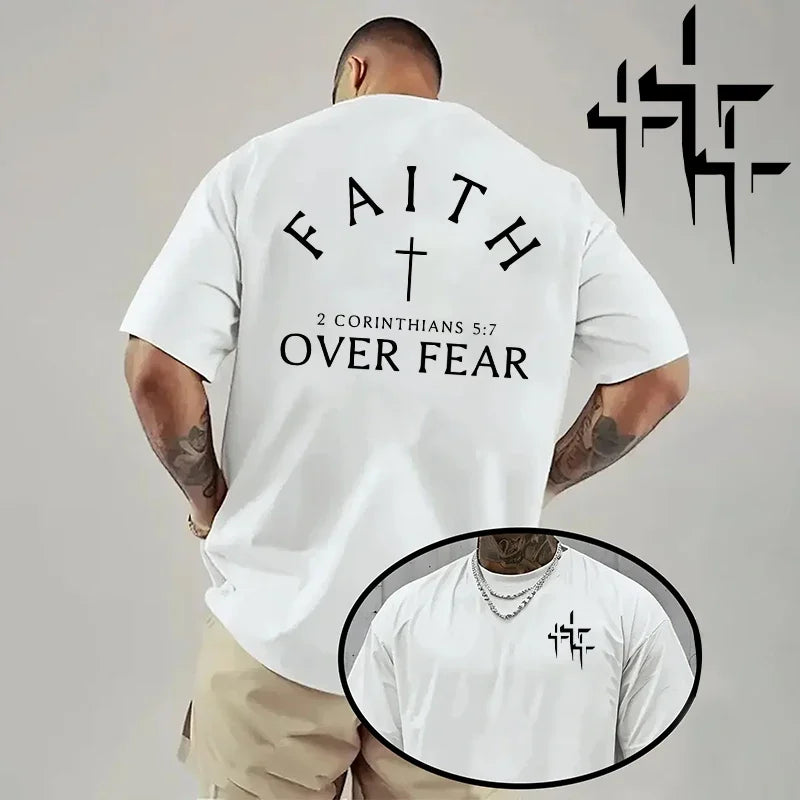 Faith Over Fear Pattern T-shirt for Man High Grade Pure Cotton Short Sleeve Top Summer Male Daily Casual Fashion Breathable Tees