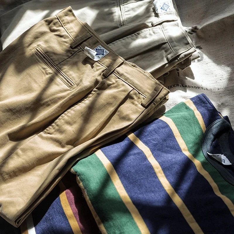 Non Stock Pleated Slacks Summer Spring Relaxed Straight Casual Pants Men Khakis