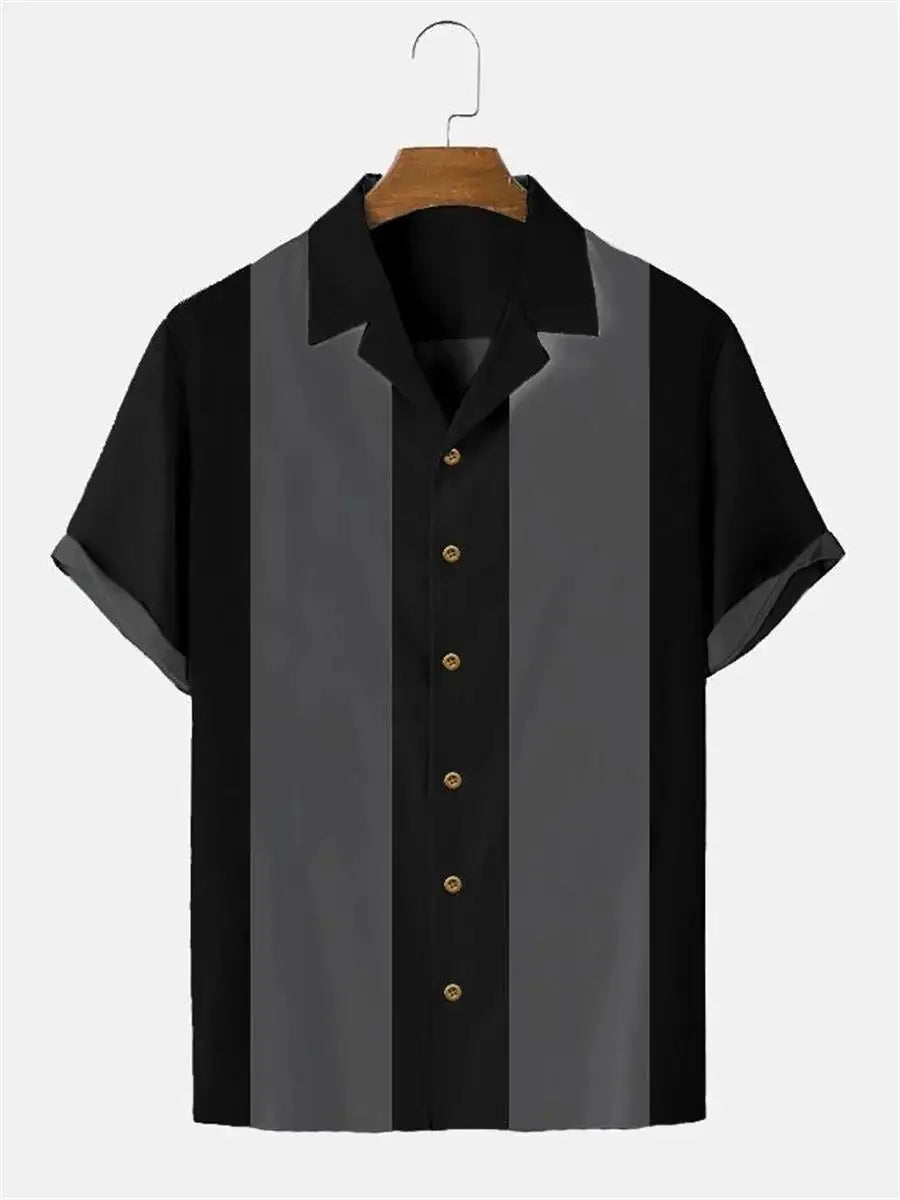 Stripes Simple Casual Dress Shirts European Size Men's Hawaiian Fashion Short Sleeve Loose Breathable Top Button Summer