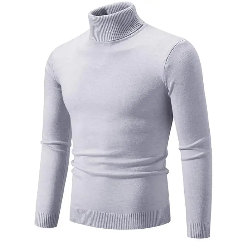 2024 Men's High Neck Sweater Solid Color Pullover Autumn And Winter Turtleneck Warm Bottoming Shirt Casual Woolen Sweater 5XL-M