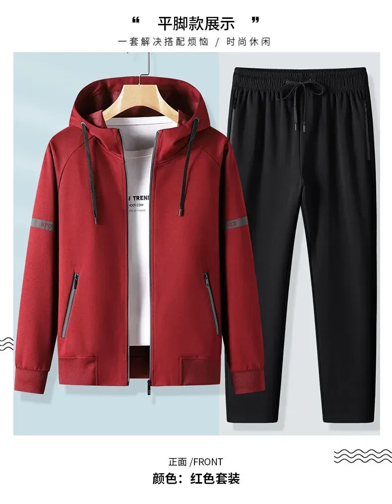 Men Running Sports Tracksuits Sets Hoodies Zipper Outwear Sportwear+Sweatpants Sets Male Workout Sports Outfit Autumn Spring