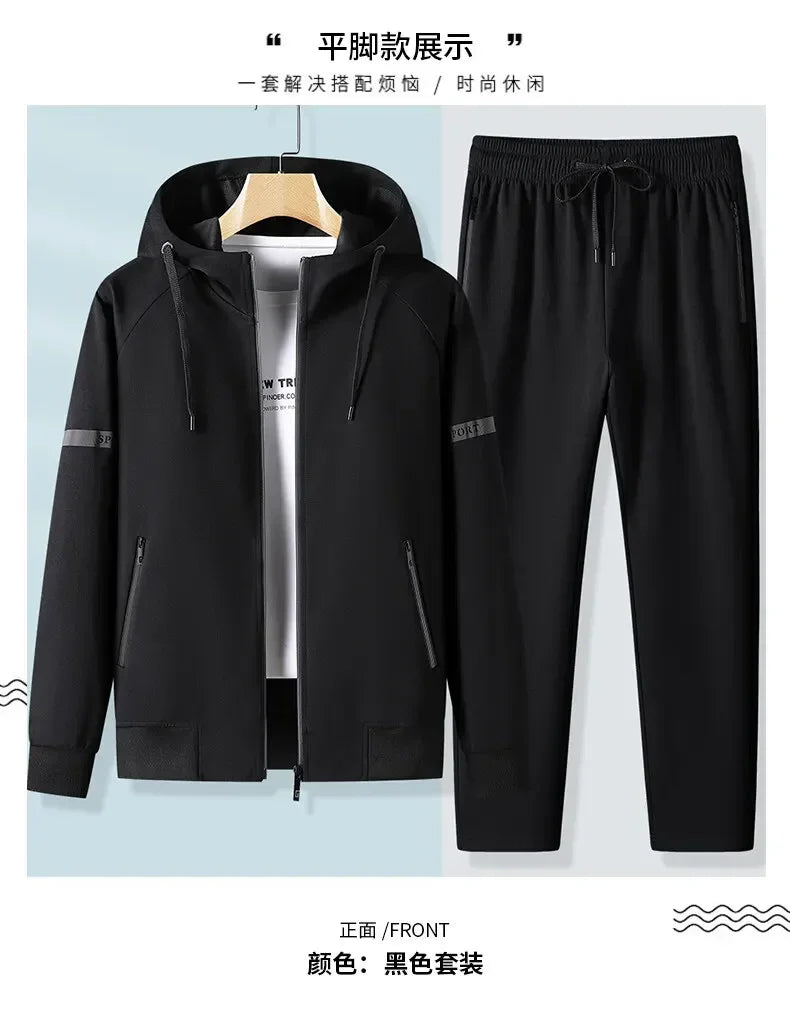 Men Running Sports Tracksuits Sets Hoodies Zipper Outwear Sportwear+Sweatpants Sets Male Workout Sports Outfit Autumn Spring